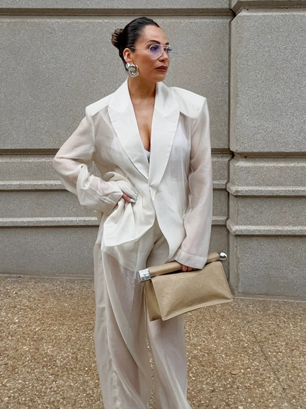 Forever 21 Tencel Sheer Blazer Pants Set